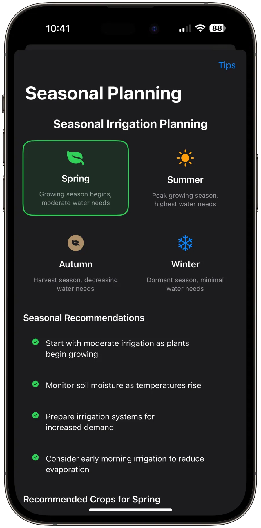 Seasonal Recommendations irrigation calculator