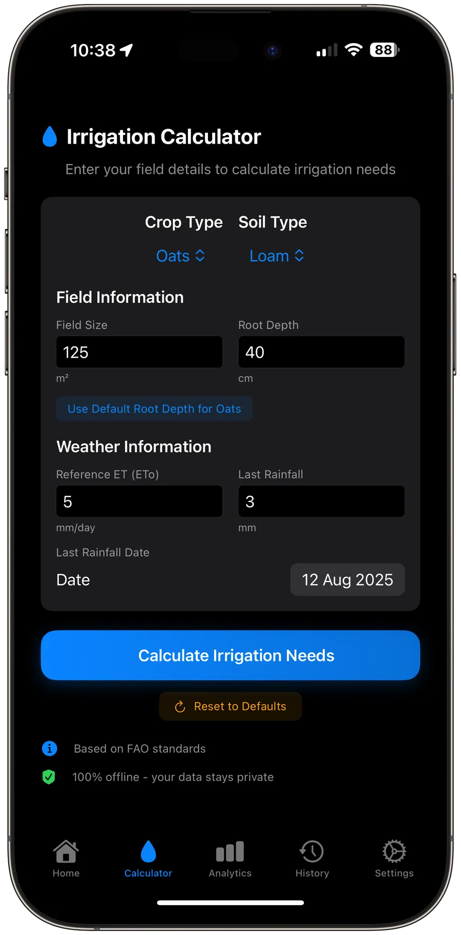 Irrigation Calculator Pro Interface