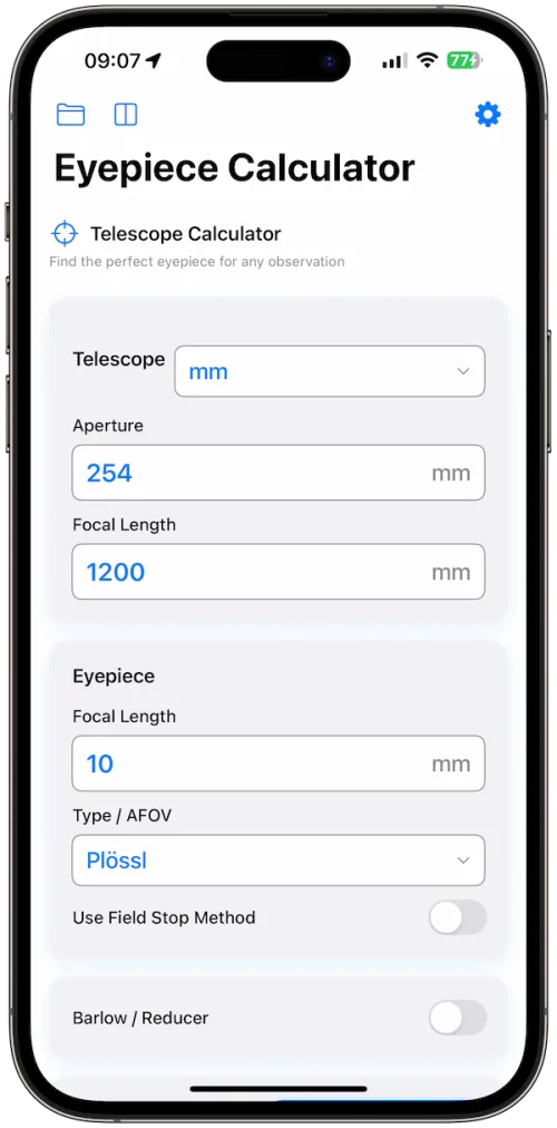 Telescope Eyepiece Calculator