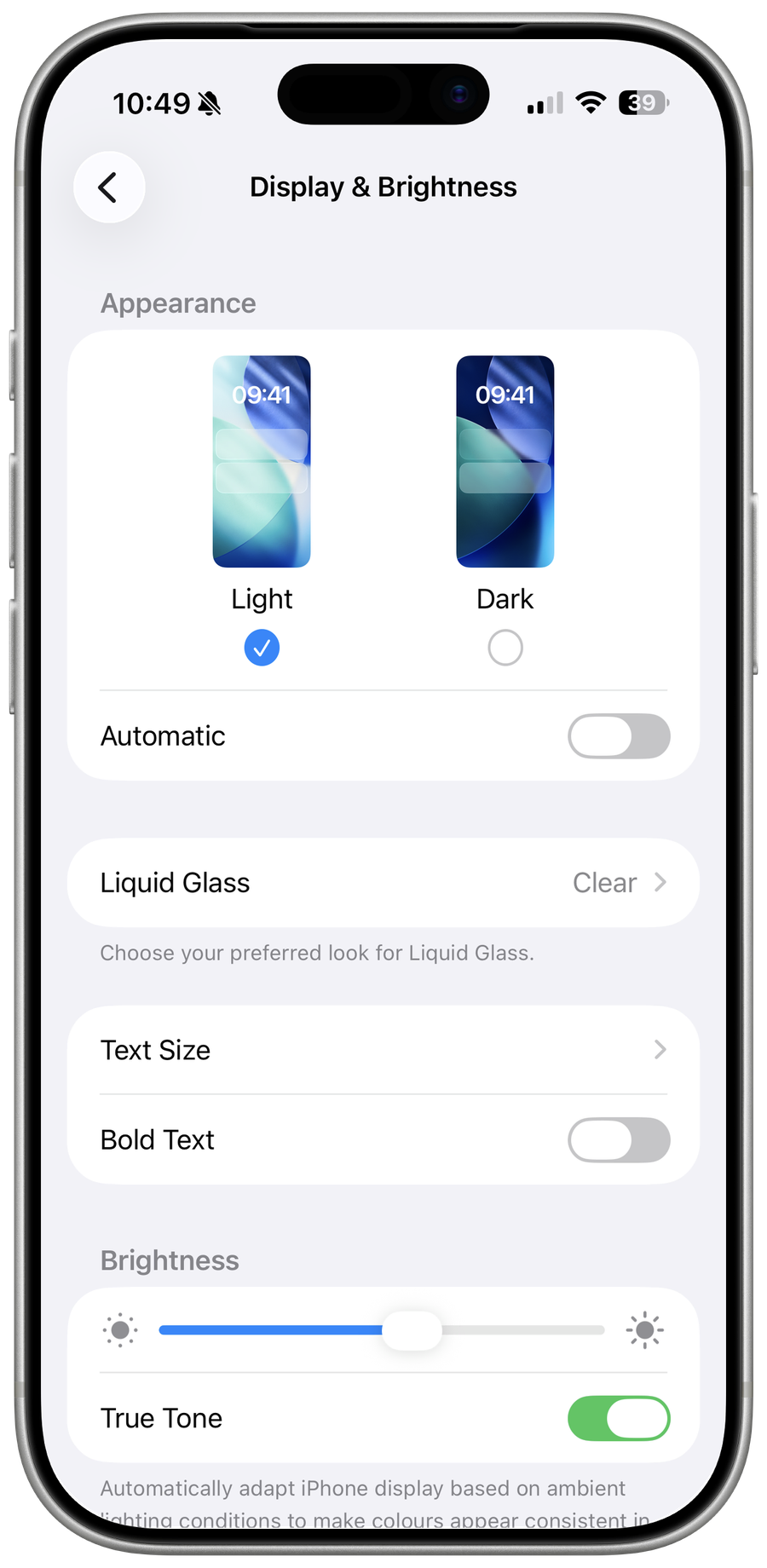 Display Brightness Overview on iOS