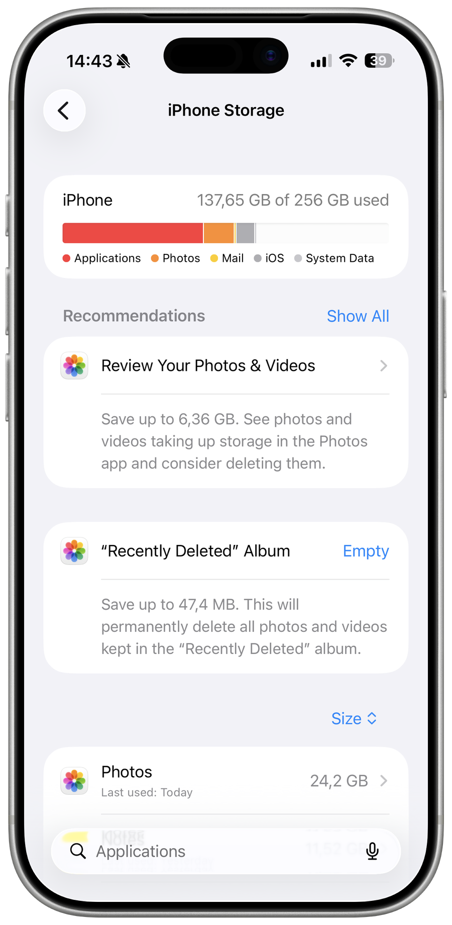 Iphone Storage Overview on iOS