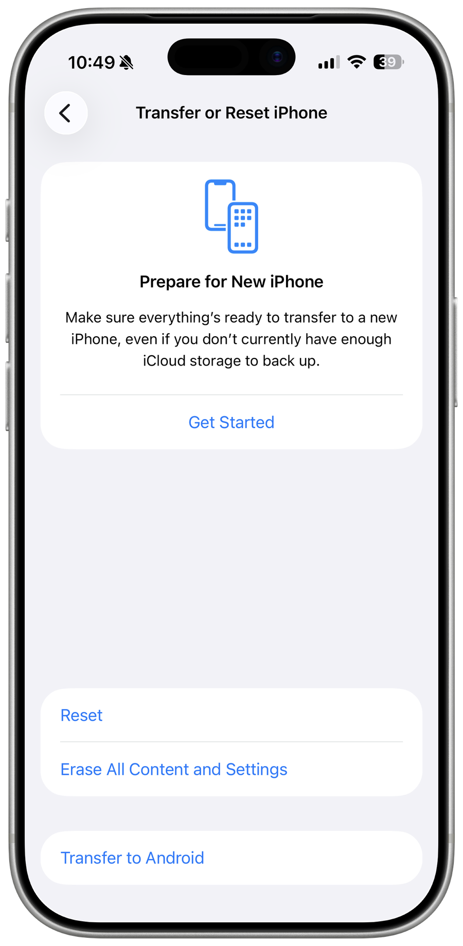 Transfer Reset Overview on iOS