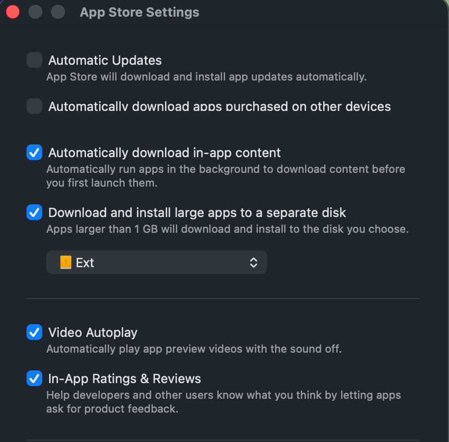 App Store Updates Settings in macOS