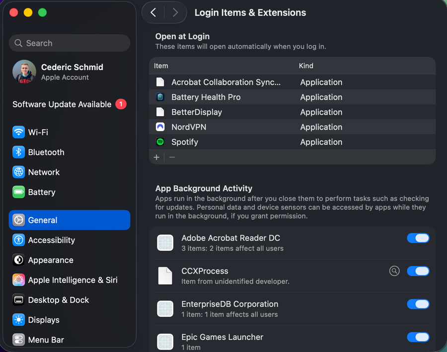 General Login Items Extensions in macOS