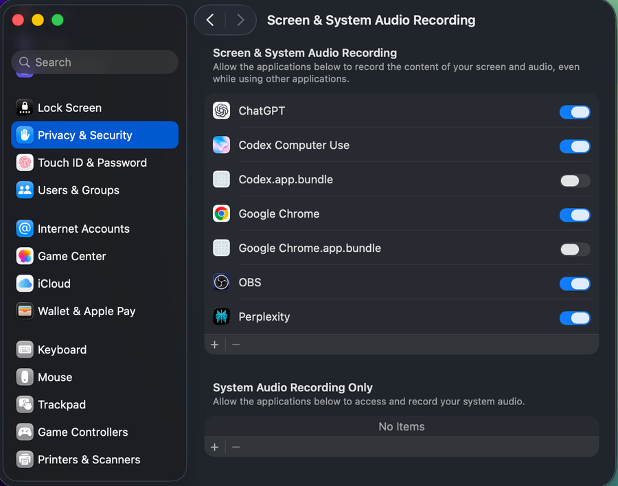 Privacy Screen Audio Recording in macOS