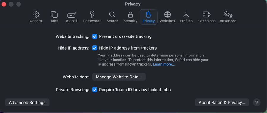 Safari Privacy Settings in macOS