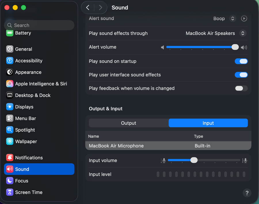 Sound Input in macOS