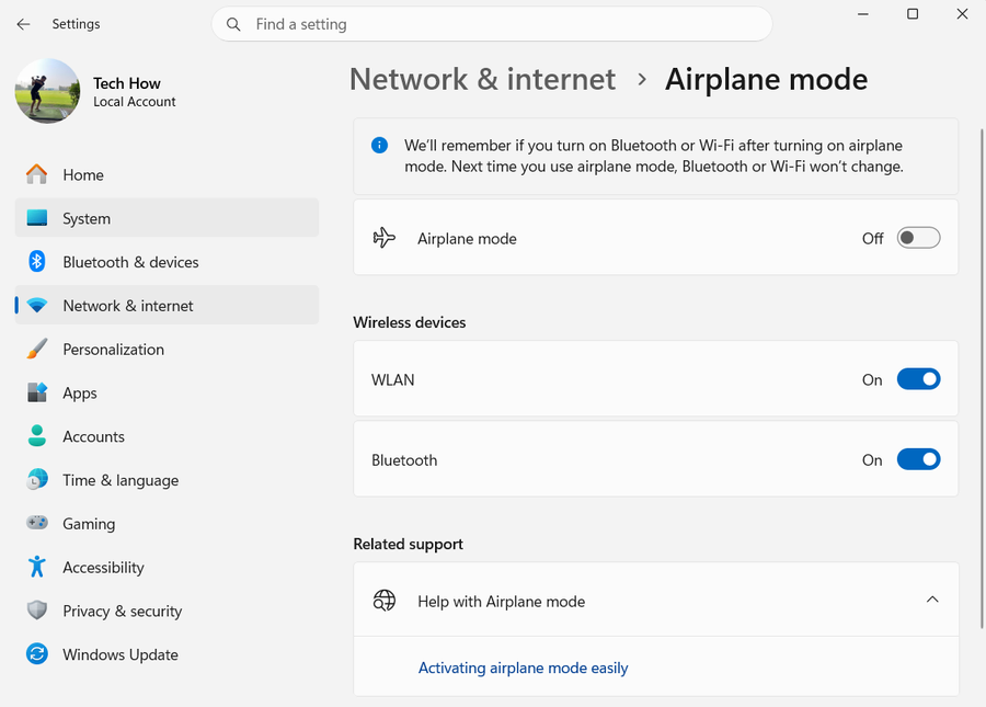 Airplane Mode on Windows 11
