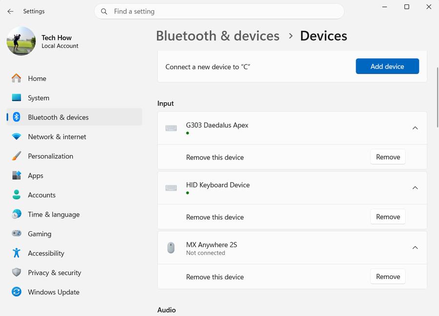 Bluetooth Device Remove Menu on Windows 11