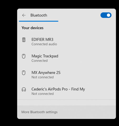 Bluetooth Quick Settings on Windows 11