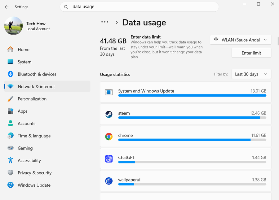 Data Usage on Windows 11