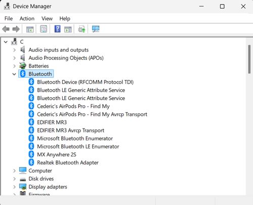 Device Manager Bluetooth on Windows 11