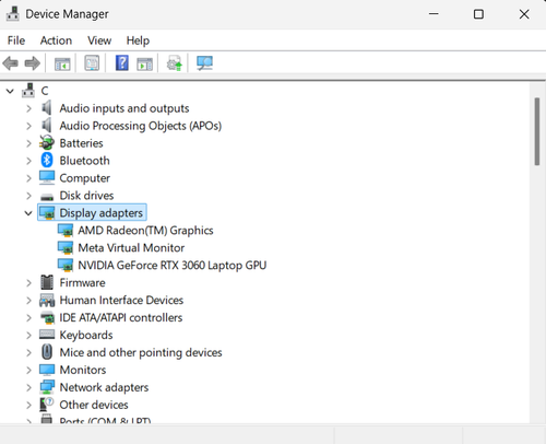 Device Manager Display Adapters on Windows 11