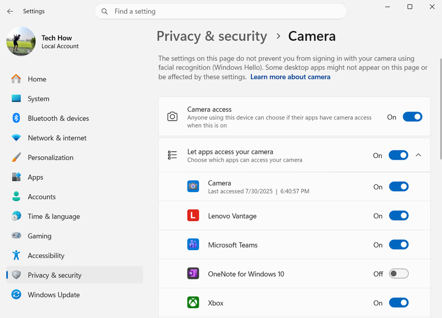 Privacy Camera on Windows 11