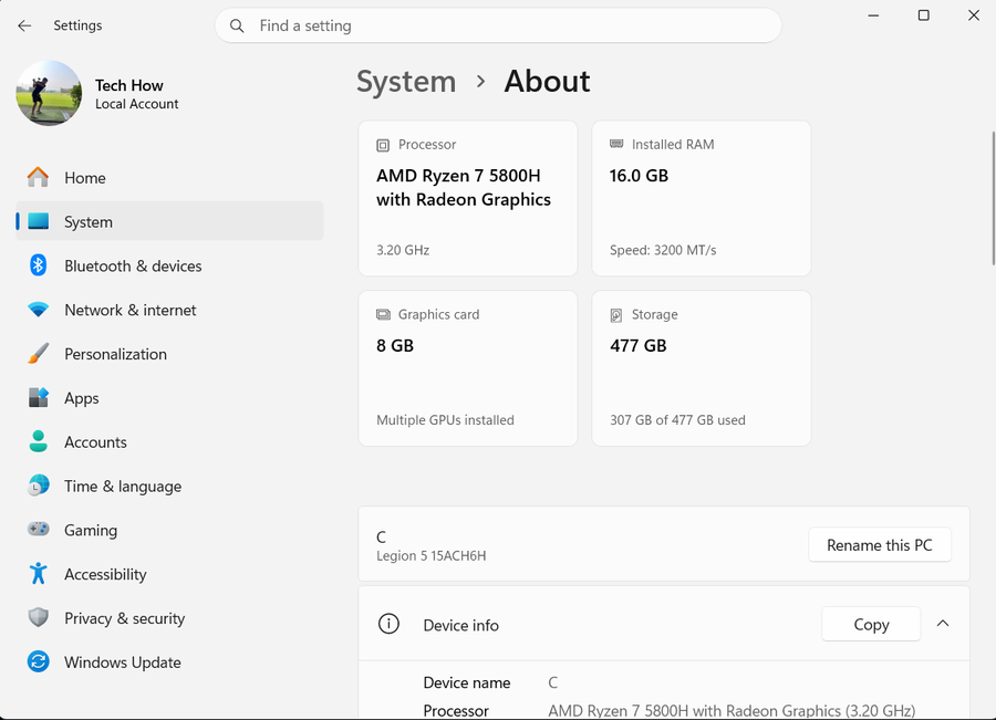 System About on Windows 11