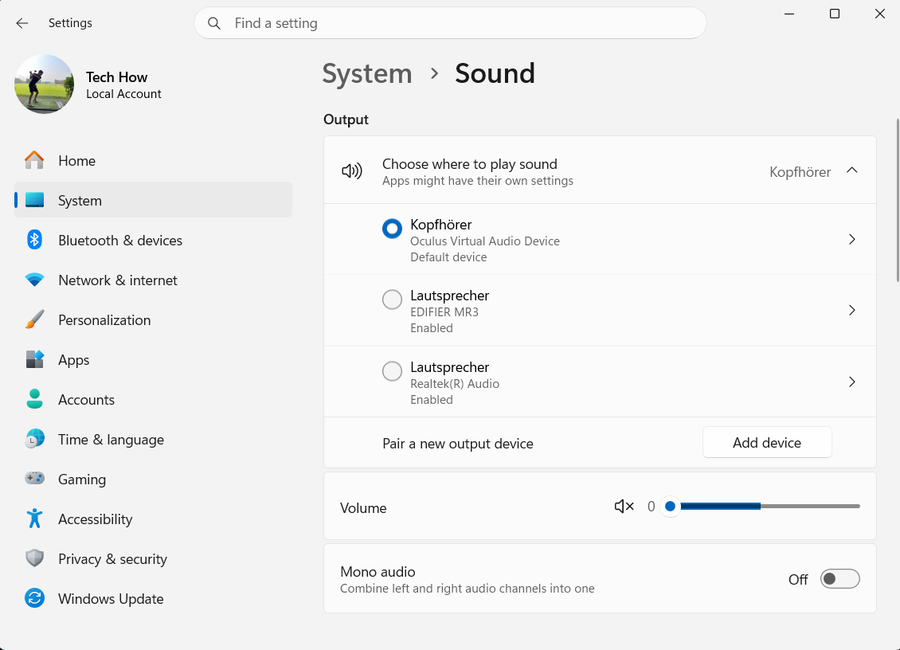 System Sound Input Output on Windows 11