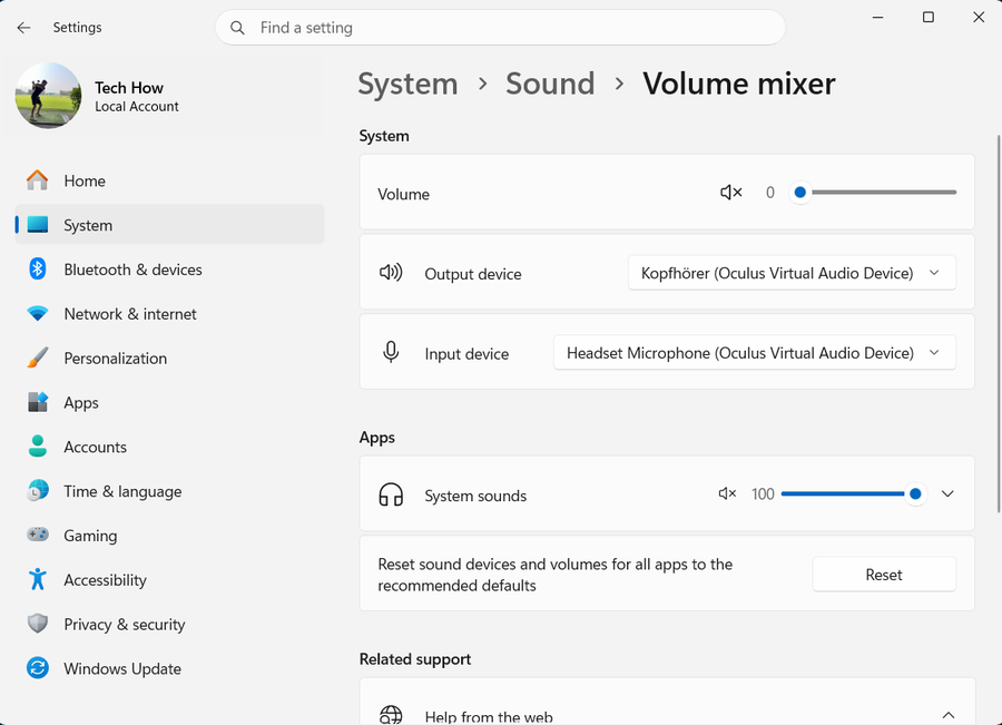 System Volume Mixer on Windows 11