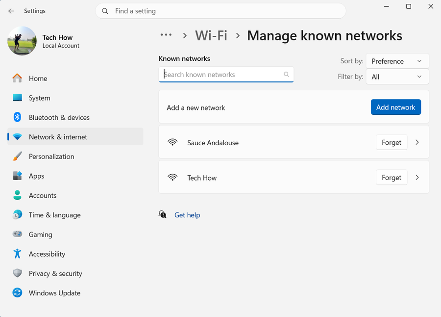 Wifi Known Networks on Windows 11