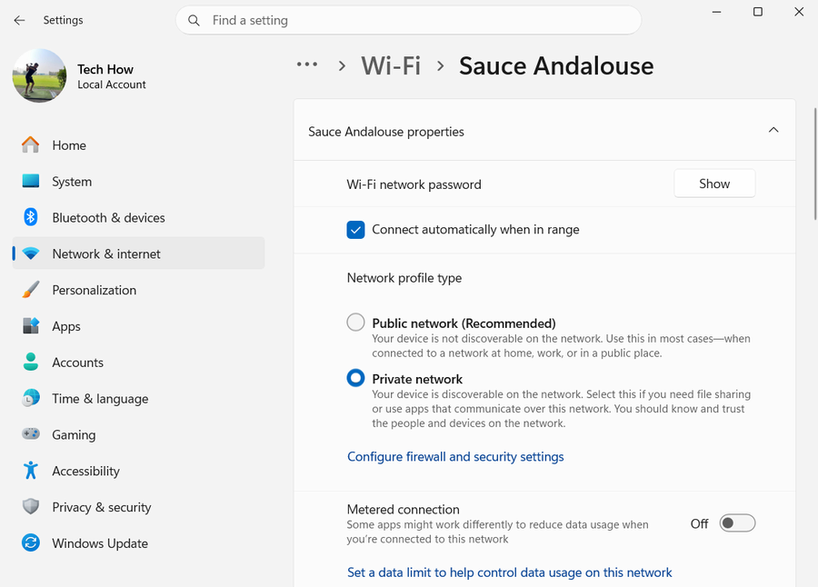 Wifi Properties on Windows 11