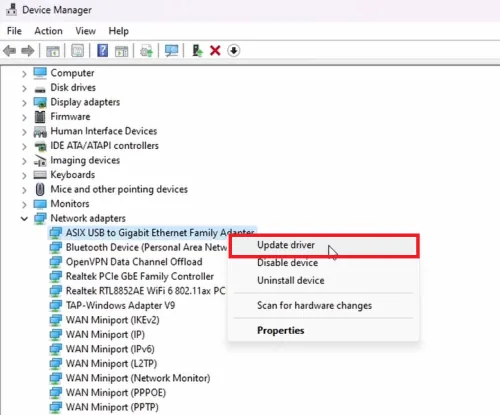 update network adapter driver
