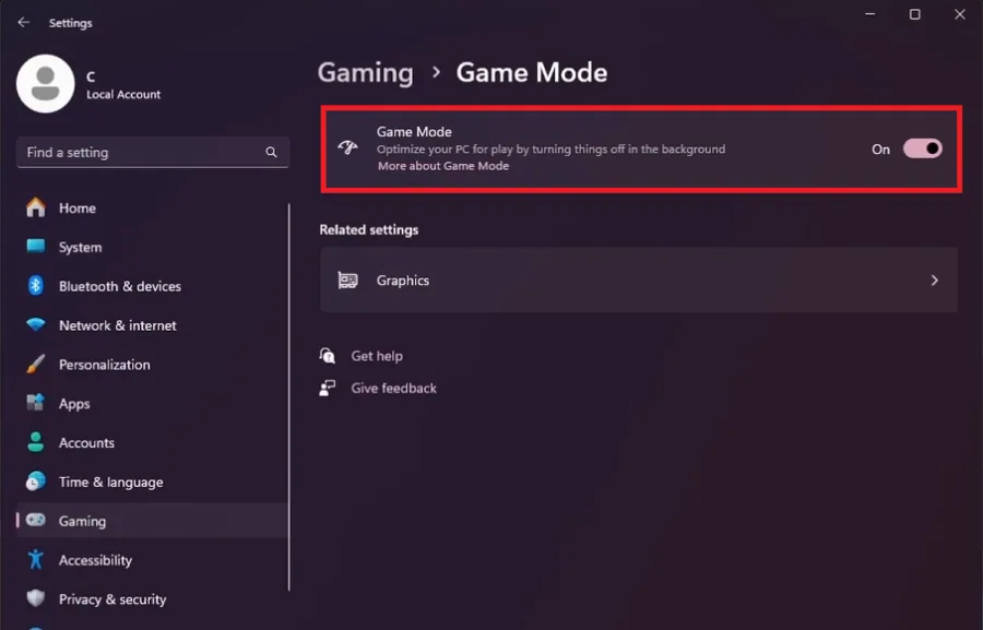 windows game mode