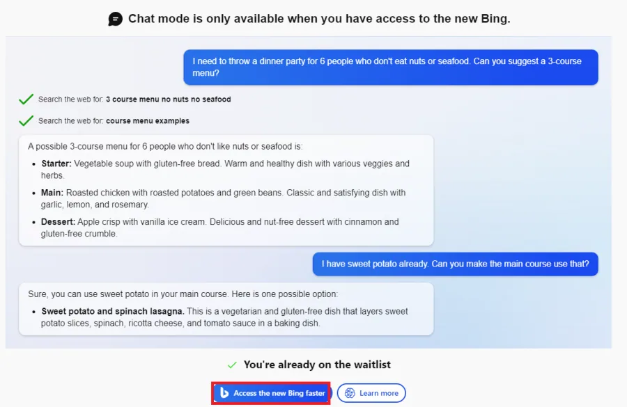 Bing.com > Chat > Access the new Bing faster