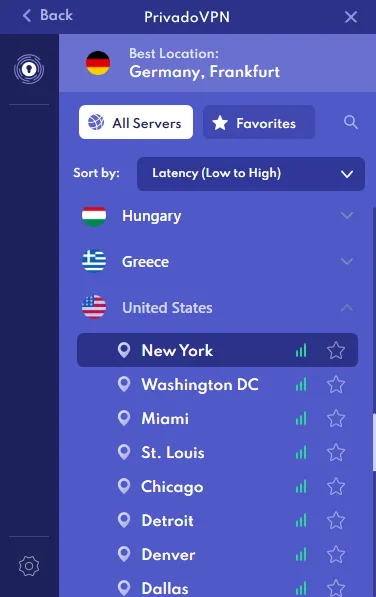 change the privadoVPN server location
