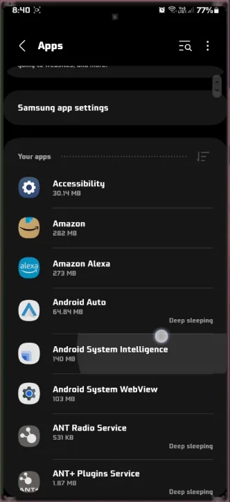find apps in settings