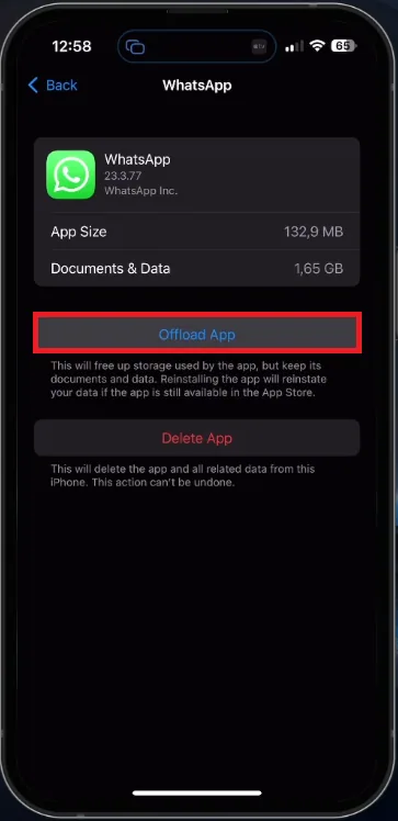 Clear the WhatsApp application cache