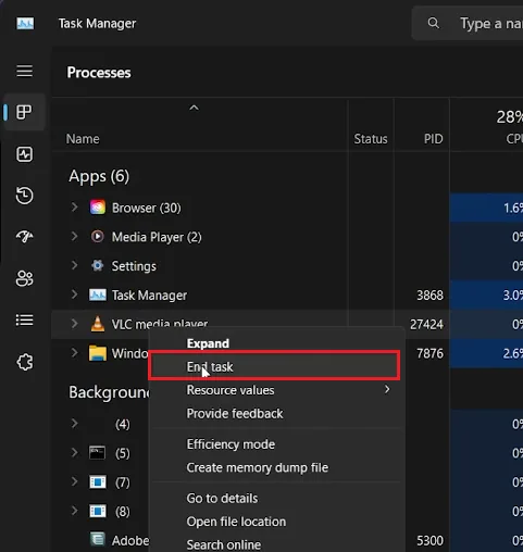 task manager end task