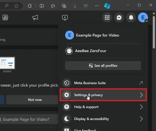 access facebook page settings