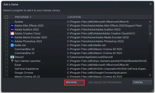 Add a Game > Browse