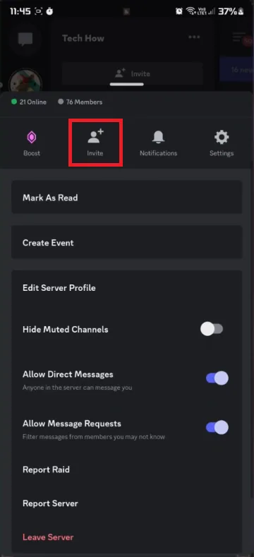 invite discord user on mobile