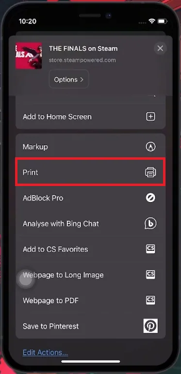 print in share sheet