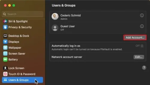 System Settings > Users & Groups