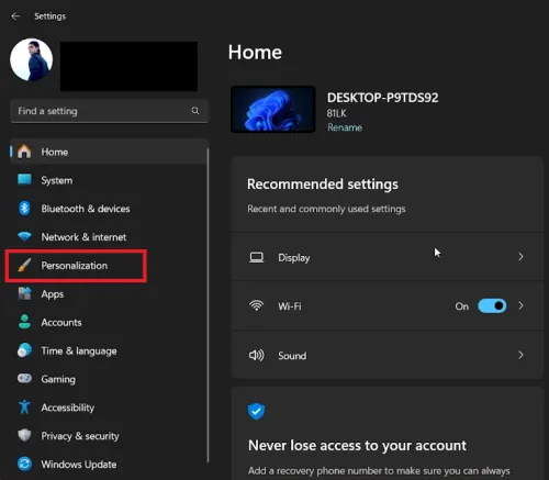 access windows settings