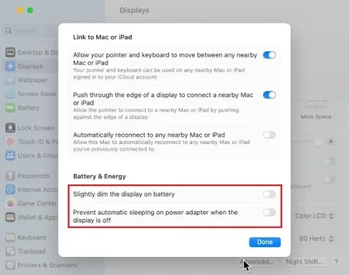 System Settings > Displays > Advanced