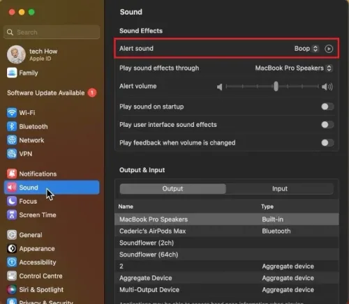 System Settings > Sound