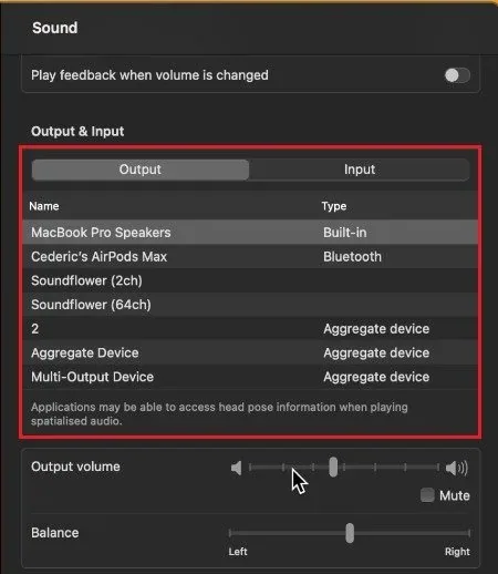 System Settings > Sound > Output & Input