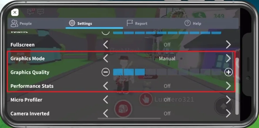 Roblox Mobile Settings > Graphics