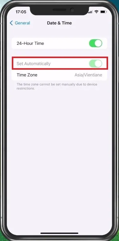 Set Date & Time Automatically