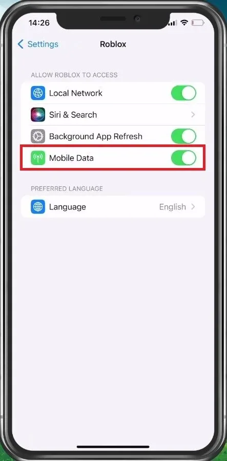 Device Settings > Roblox > Mobile Data