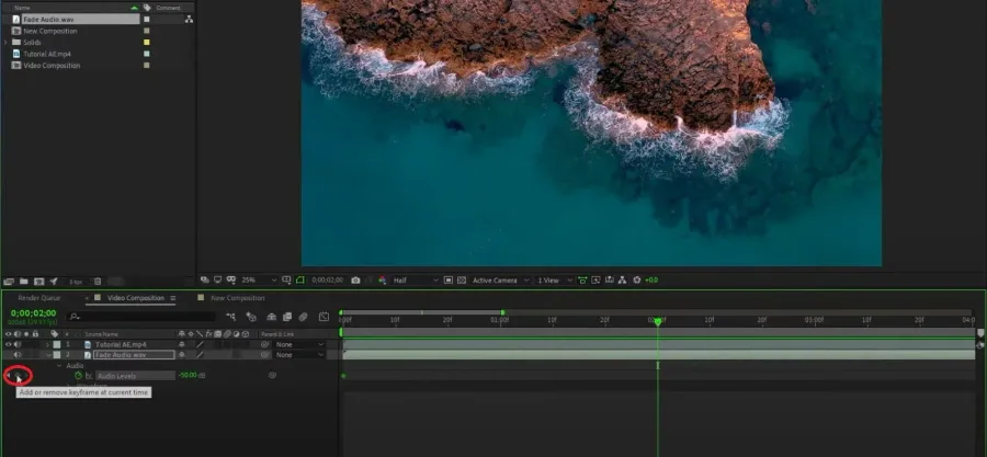 Adjust the keyframe in your timeline for your audio fade