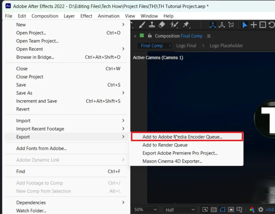 add to media encoder render queue