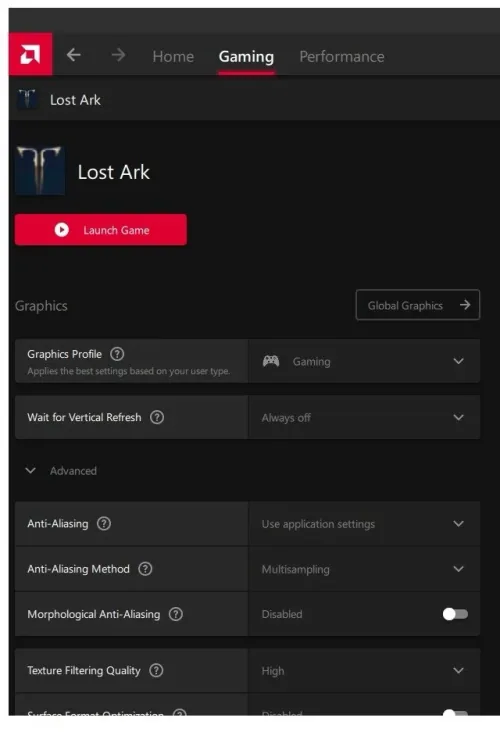 Change the graphics settings for individual games