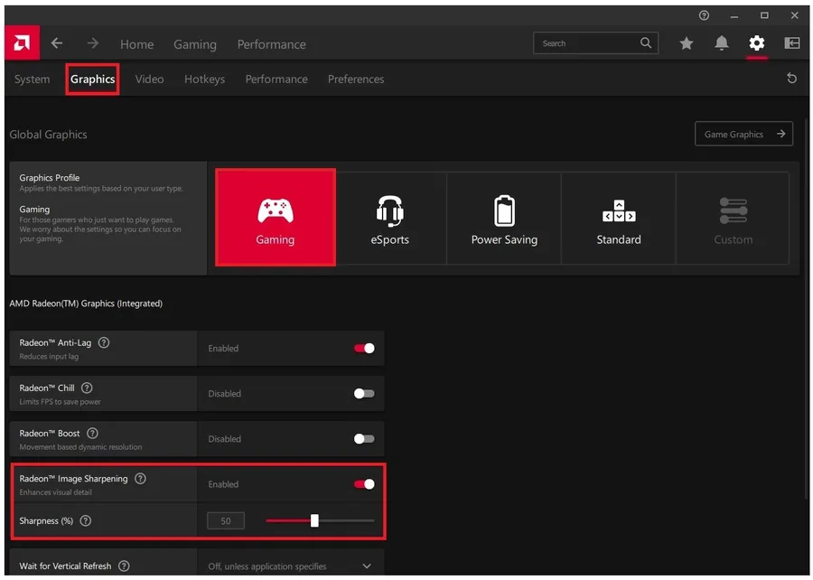 AMD Radeon > Graphics Settings