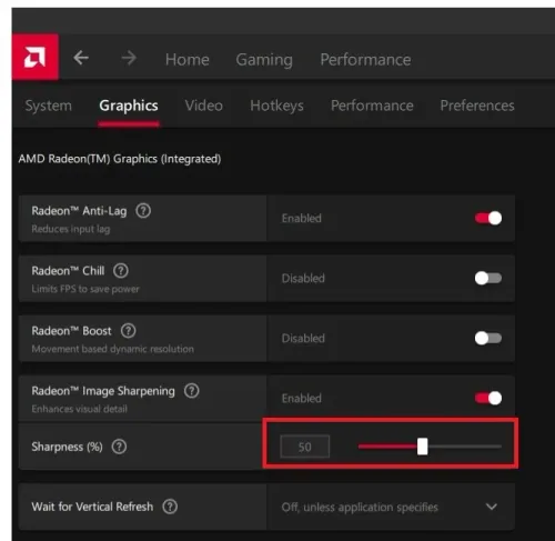 Adjust the Sharpness %