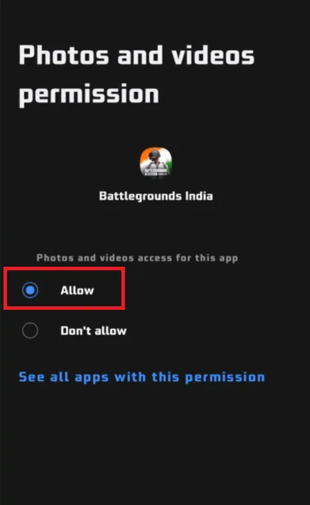 allow storage permissions for app
