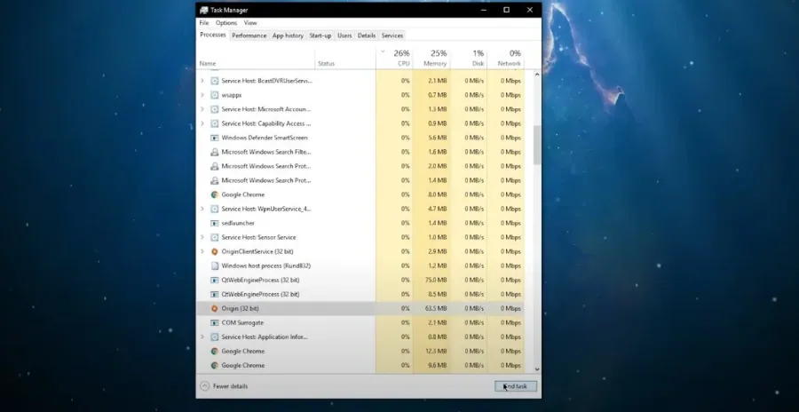 Task Manager > Processes > End Task