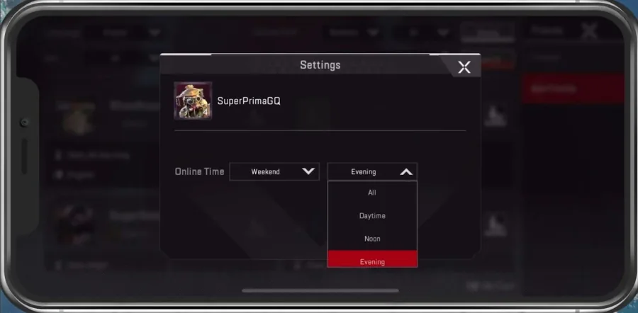 Online Friend Settings in Apex Legends Mobile